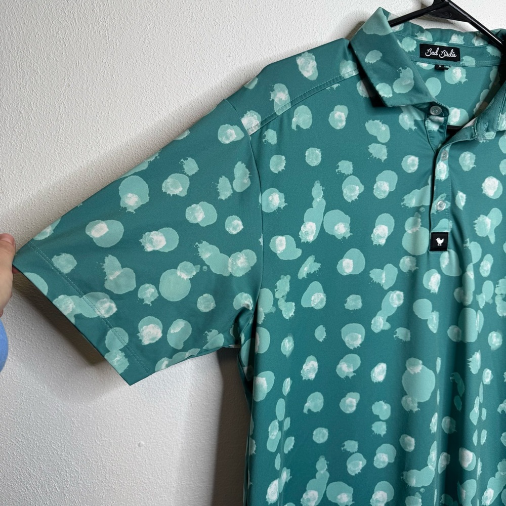 Bad Birdie Waterboy Retired Dot Bam Bam Teal Preppy Golf Polo Athletic Shirt M - Picture 4 of 11